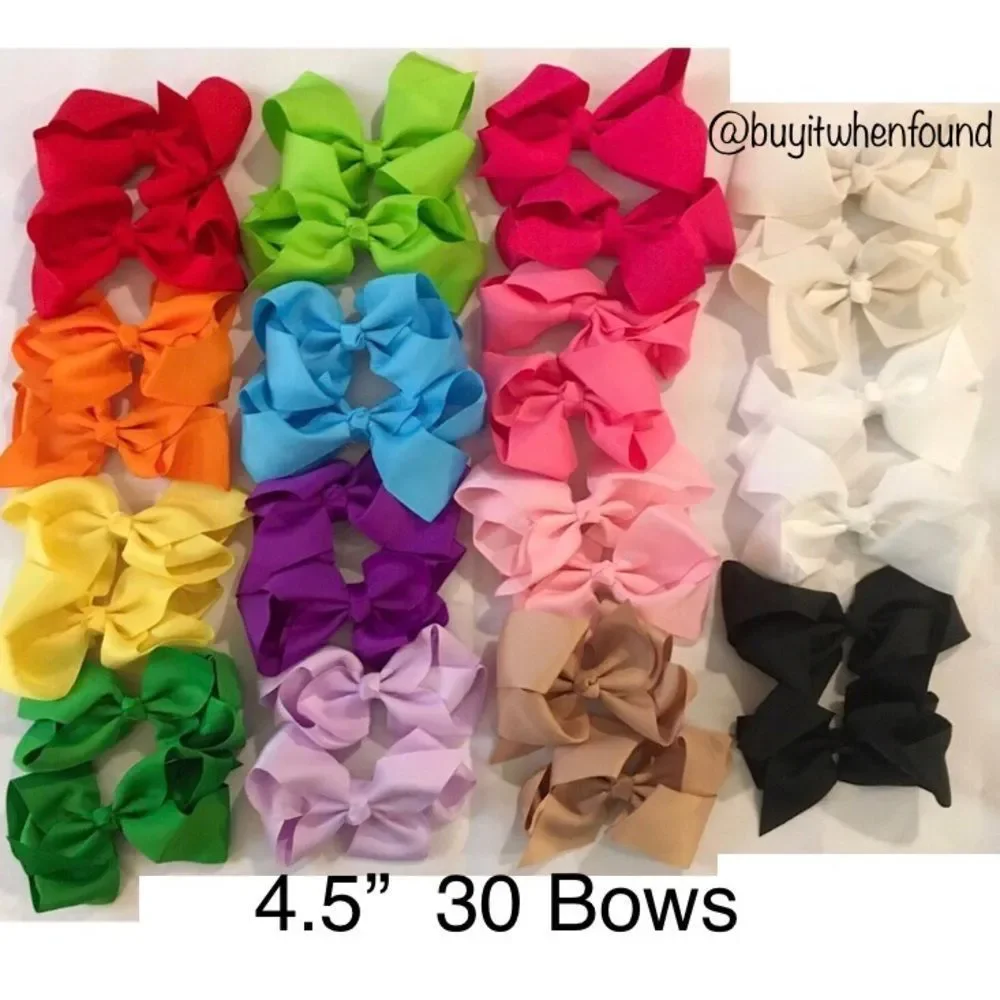 30 Rainbow Color Hair Bows - 4.5 inch Bows with Alligator Clips
